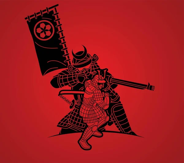 Samurai Guerrero Con Arma Ronin Acción Listo Para Luchar Vector — Archivo Imágenes Vectoriales