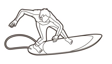 Sörf Sporcusu Sörfçü Sörfçü Eylem Çizgi Filmi Grafik Vektörü