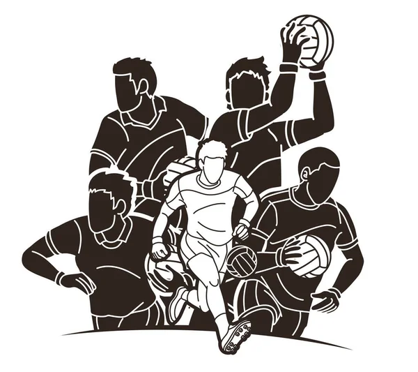 Гэльский Футбольный Спорт Мужчины Действие Мультфильм Графический Вектор — стоковый вектор