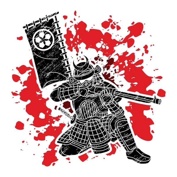 Samuraj Krigare Med Vapen Bushido Action Redo Att Bekämpa Tecknad — Stock vektor