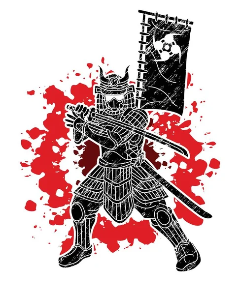 Guerreiro Samurai Com Arma Bushido Ação Pronto Para Combater Cartoon — Vetor de Stock