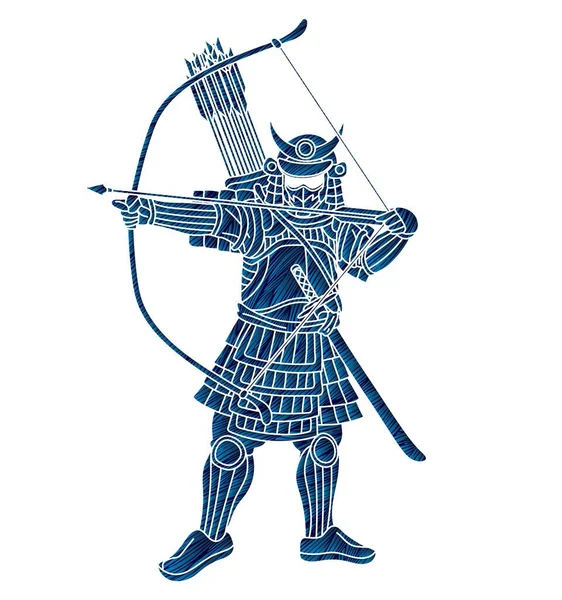Воин Самурай Оружием Бусидо Готов Бороться Графическим Вектором Мультфильма — стоковый вектор