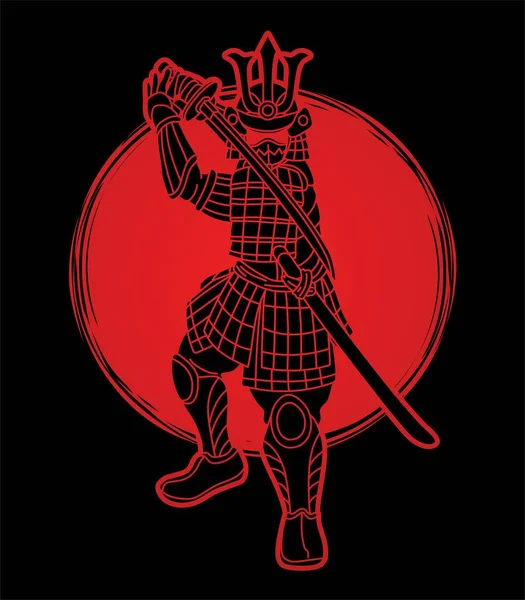 Guerrier Samouraï Avec Arme Bushido Action Prêt Combattre Vecteur Graphique — Image vectorielle
