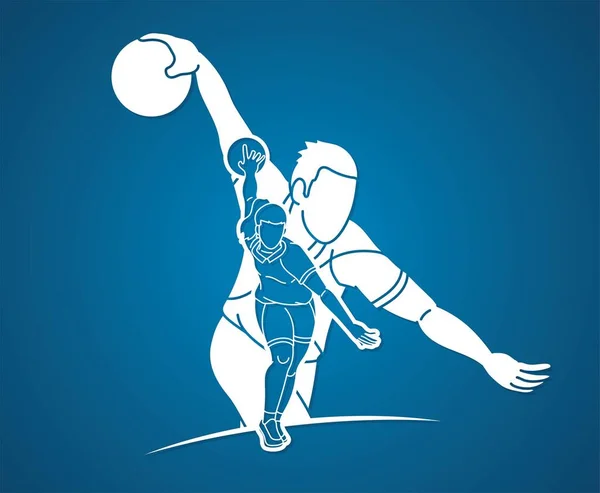Bowling Sport Spieler Bowler Männlich Und Weiblich Action Cartoon Graphic — Stockvektor