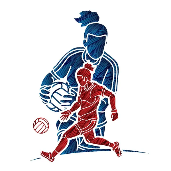 Football Gaélique Sport Joueuses Action Cartoon Graphic Vector — Image vectorielle