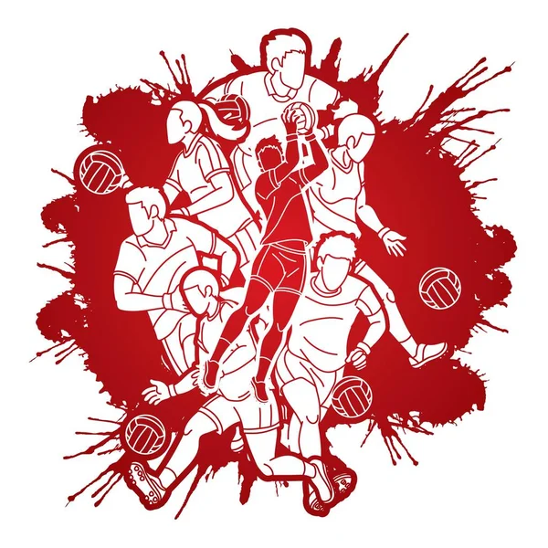 Football Gaélique Sport Joueurs Masculins Féminins Action Cartoon Graphic Vector — Image vectorielle