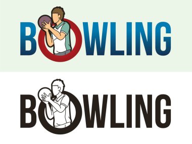 Spor Oyuncularıyla Bowling Metni Grafik Vektörü