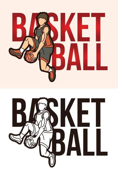 Texte Basket Ball Avec Vecteur Graphique Joueur Sport — Image vectorielle