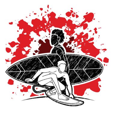 Sörfçü Eylem Grubu Spor Adamı Oyuncuları Çizgi Film Vektörü