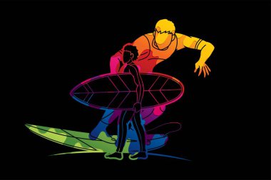 Sörfçü Eylem Grubu Spor Adamı Oyuncuları Çizgi Film Vektörü