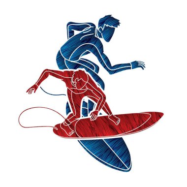 Sörfçü Eylem Grubu Spor Adamı Oyuncuları Çizgi Film Vektörü