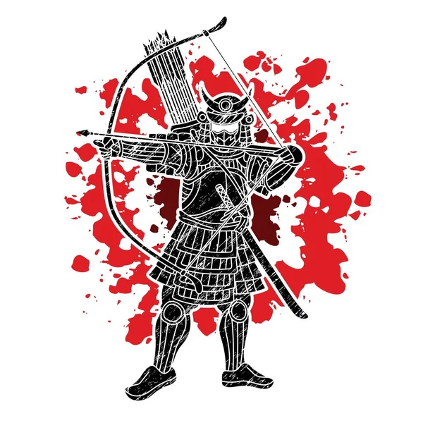 Samuray Savaşçısı Ronin Japon Avcı Hareketi Zırh Silah Çizgi Filmi — Stok Vektör