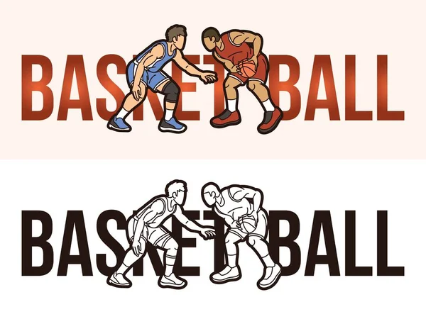 Texto Del Baloncesto Con Vector Gráfico Del Jugador Deportivo — Archivo Imágenes Vectoriales