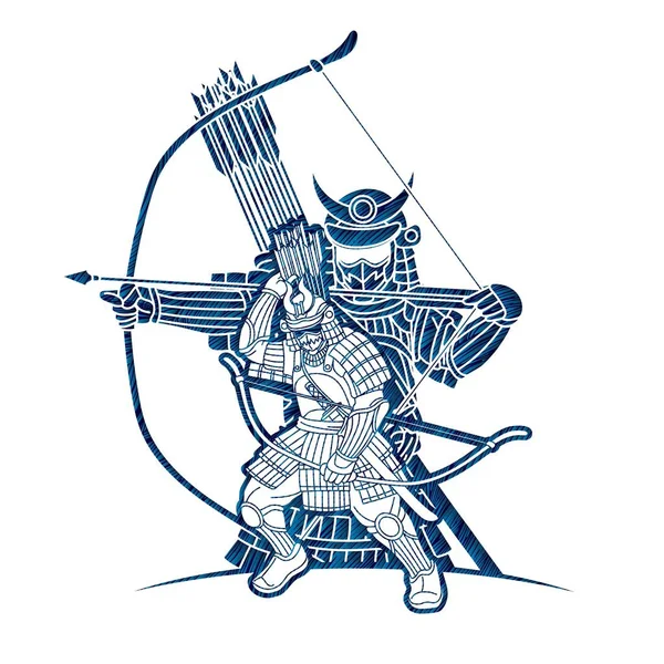 Groupe Action Guerrier Samouraï Combattant Japonais Ronin Avec Armure Vecteur — Image vectorielle