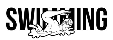 Yüzücü Eylem Çizgi Filmi Grafik Vektörü ile Yüzme Metni