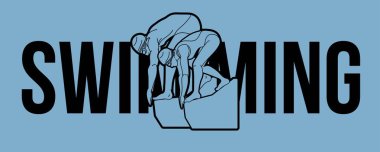 Yüzücü Erkek ve Kadın Hareketi Çizgi Filmi Grafik Vektörü ile Yüzme Metni