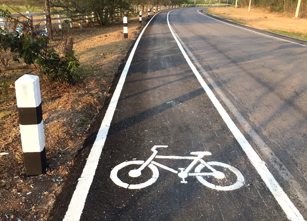 Weißes Fahrradschild Auf Asphaltiertem Radweg Parallel Joggingstrecken — Stockfoto