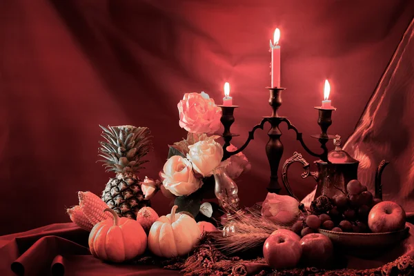 Wealth Concept Still Life Art Photography Growing Fruits Candle Light — Stock Photo, Image