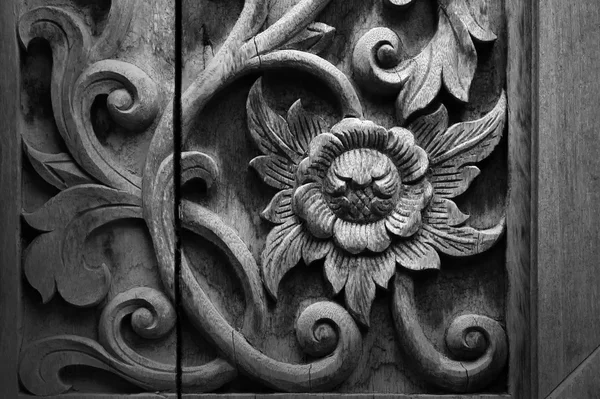 Black Wooden Door Ornamental Details Closeup Shot — Stock Photo, Image