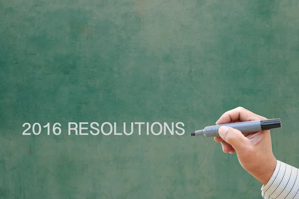 Human Hand Write 2016 Resolutions Green Board Business Internet Communication — Stock fotografie