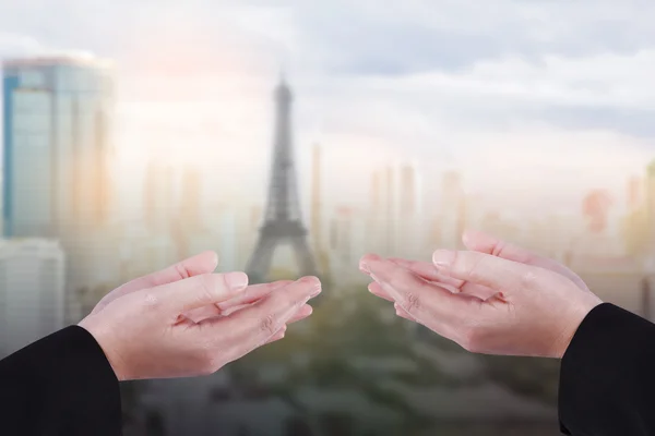 Hands Pray Innocent Dead People Victim Terror Bomb Shot Paris — Stock Photo, Image