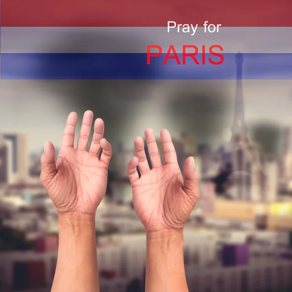 Betet Für Paris Betende Hände Über Der Explosionsstadt November 2015 — Stockfoto