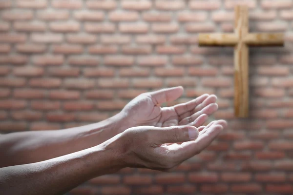 Hopeful prayer hands praying for better opportunity, religious concept