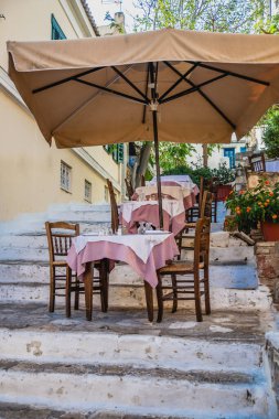 Atina, Yunanistan 'daki Plaka bölgesinde rahat bir restoran