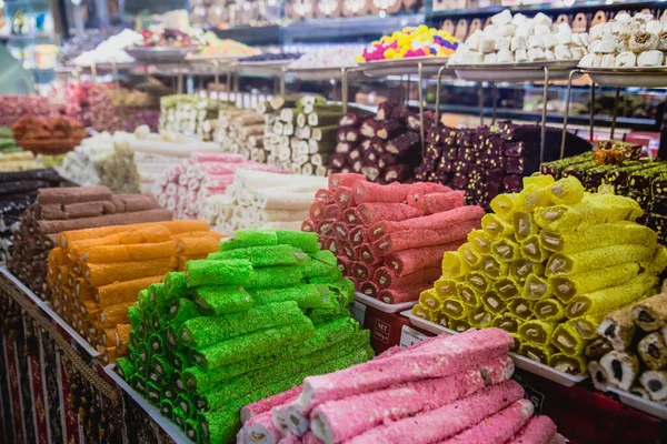 Variety Turkish Delights Other Oriental Sweets Sold Market — Stock Photo, Image