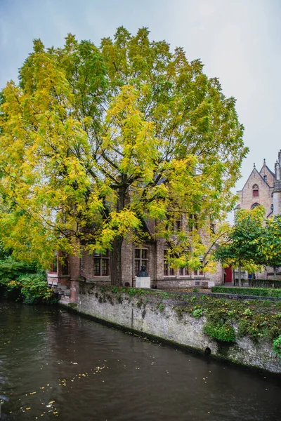 ベルギー ブルージュにある運河のある美しい秋の街並み — ストック写真