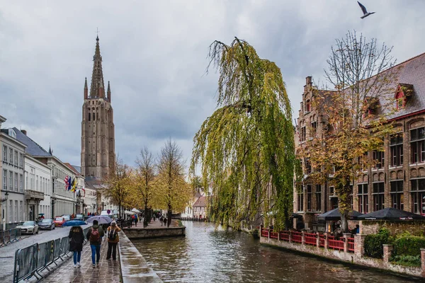 Bruges Belgium Oct 2019 Autumn Cityscape Water Canal — 스톡 사진