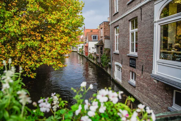 Bruges Belgium Oct 2019 Autumn Cityscape Water Canal — 스톡 사진