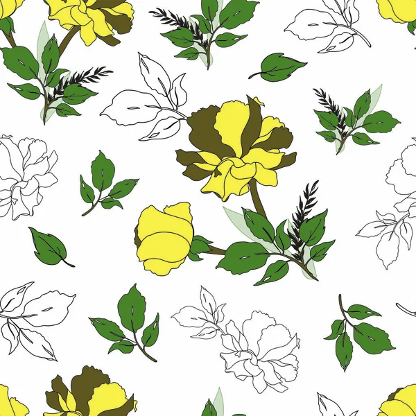Жовті Троянди Безшовний Візерунок Фон — стоковий вектор