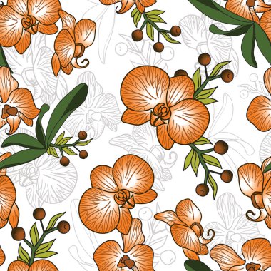 Turuncu Orkideler Kusursuz Desenli Arkaplan