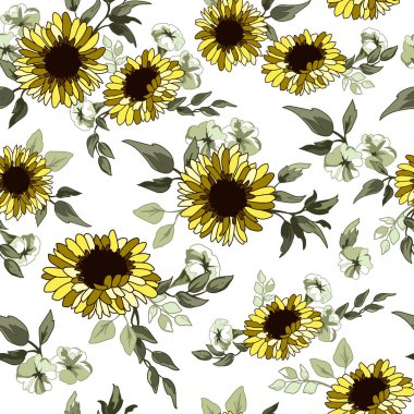 Sarı Daisy Çiçekleri Kusursuz Desenli Arkaplan