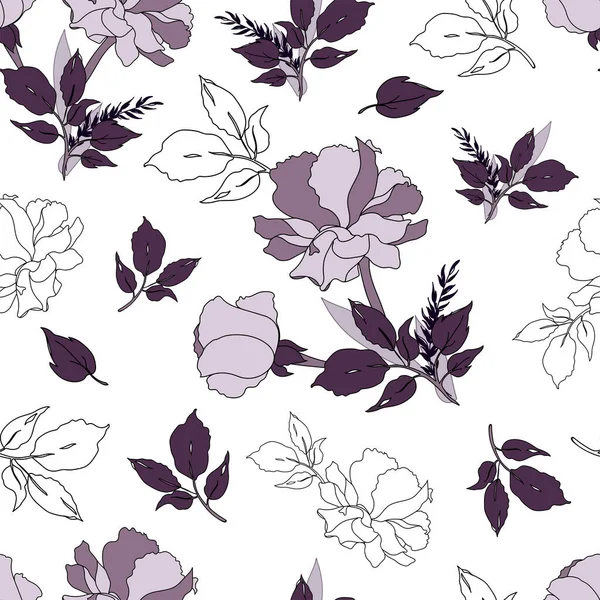 Purple Roses Naadloze Patroon Achtergrond — Stockvector