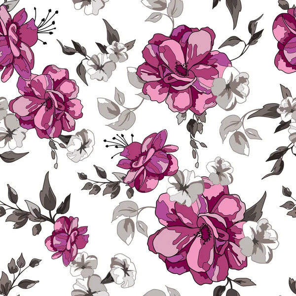 Floral Seamless Pattern Background Pink Roses — Stock Vector