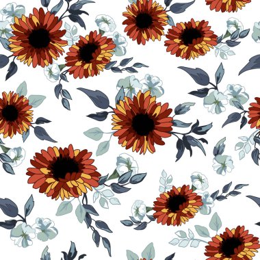 Turuncu Daisy Çiçekleri Kusursuz Desenli Arkaplan