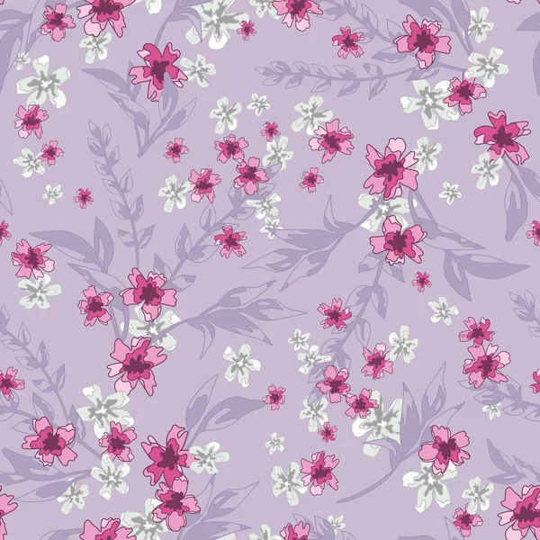 Purple Floral Seamless Pattern Background Pink Flowers — Stock Vector