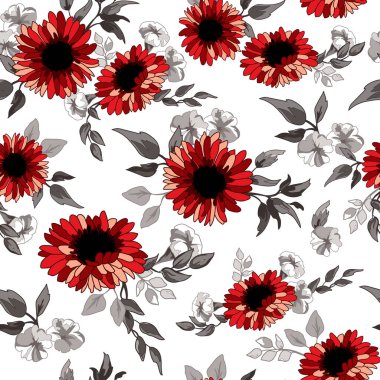 Kırmızı Daisy Çiçekleri Kusursuz Desenli Arkaplan