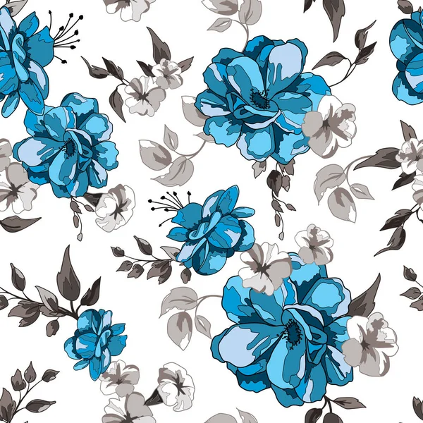 Fondo Patrón Sin Costura Floral Con Rosas Azules — Archivo Imágenes Vectoriales