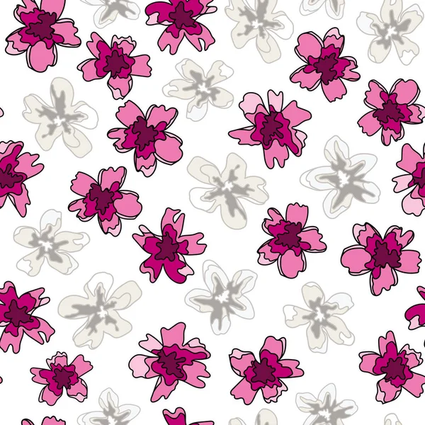 Bloemen Naadloze Patroon Achtergrond Met Roze Witte Bloemen — Stockvector