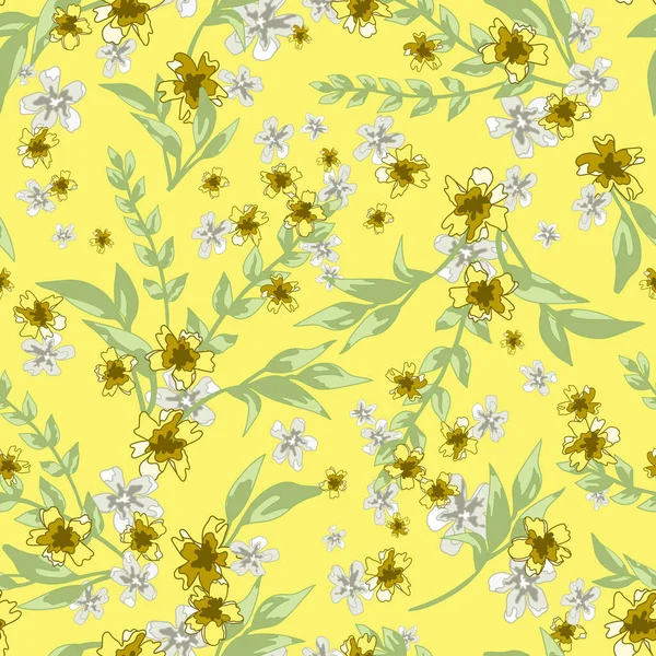 Fondo Patrón Sin Costura Floral Amarillo — Archivo Imágenes Vectoriales