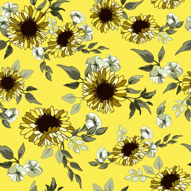 Sarı Daisy Çiçekleri Kusursuz Desenli Arkaplan