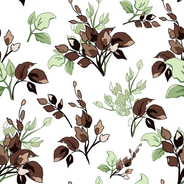Floral Seamless Pattern Background Brown Green Leaves — стоковий вектор