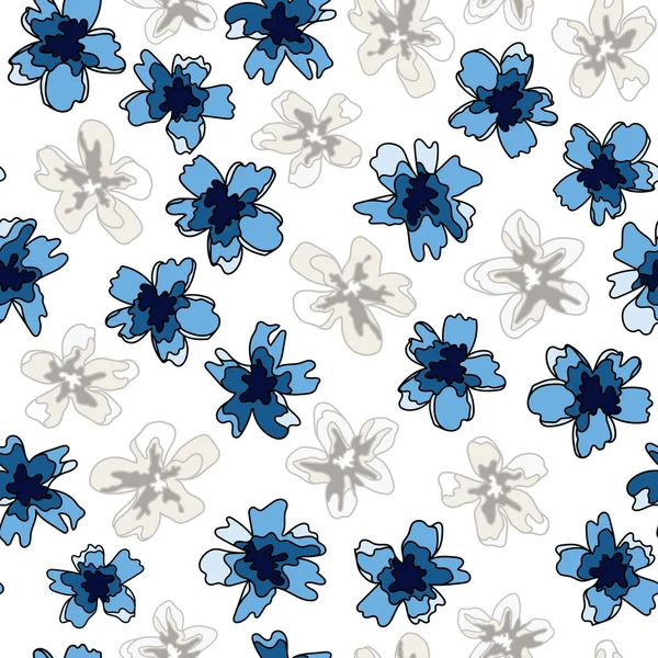 Floral Nahtlose Muster Hintergrund Mit Blauen Und Weißen Blumen — Stockvektor