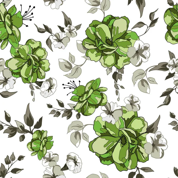 Floral Nahtlose Muster Hintergrund Mit Grünen Rosen lizenzfreie Stockillustrationen