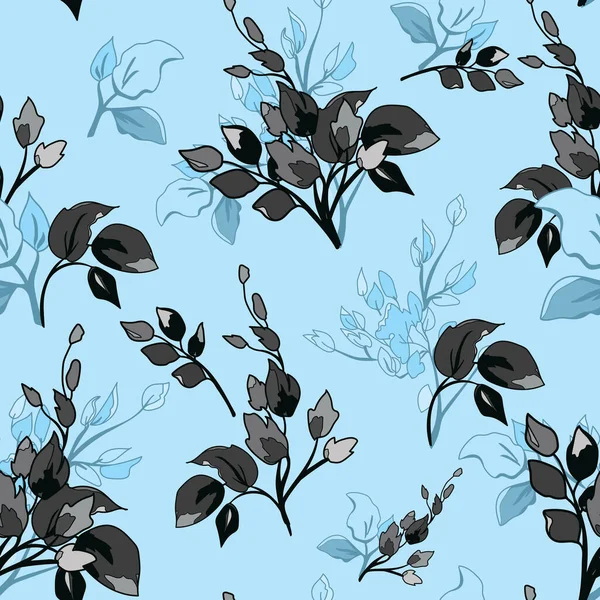 Floral Blue Seamless Pattern Background Green Leaves — стоковий вектор