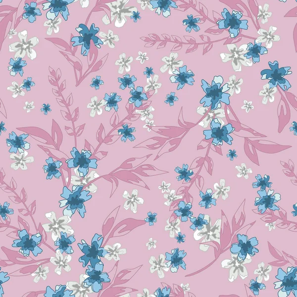 Pink Blue Floral Seamless Pattern Background — Stock Vector