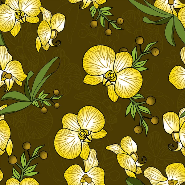 Orquídea Amarilla Flores Sin Costura Patrón Fondo Vector De Stock